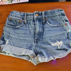 Madewell Classic High-Rise Distressed Denim Shorts - Blue